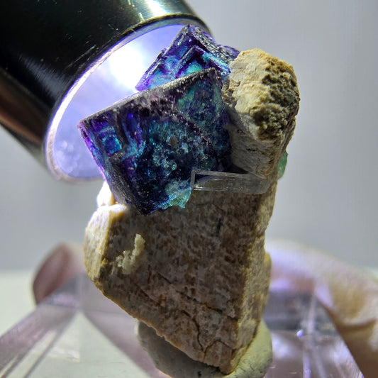 Cube de fluorite fantôme, zonal, spécimen d'orthose, Erongo, Namibie, 24 x 20 x 14 mm 