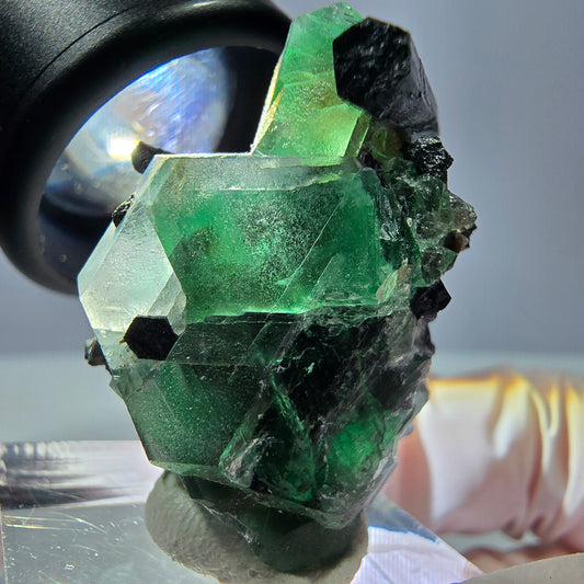 Cube hexagonal de fluorite fantôme, spécimen de tourmaline Schorl, Erongo, Namibie, 30 x 25 x 13 mm 