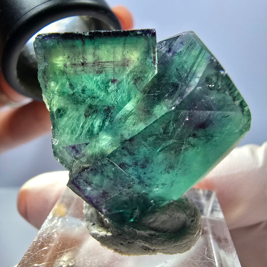 Spécimen de cube de fluorite fantôme, parqueté vert violet Okorusu, Namibie 31*25*18 mm 