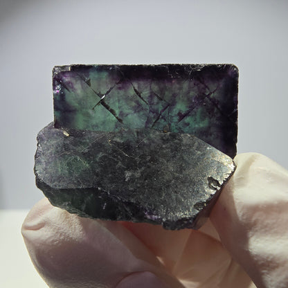 Spécimen de cube de fluorite fantôme parqueté vert violet Okorusu, Namibie 30*30*17 mm 
