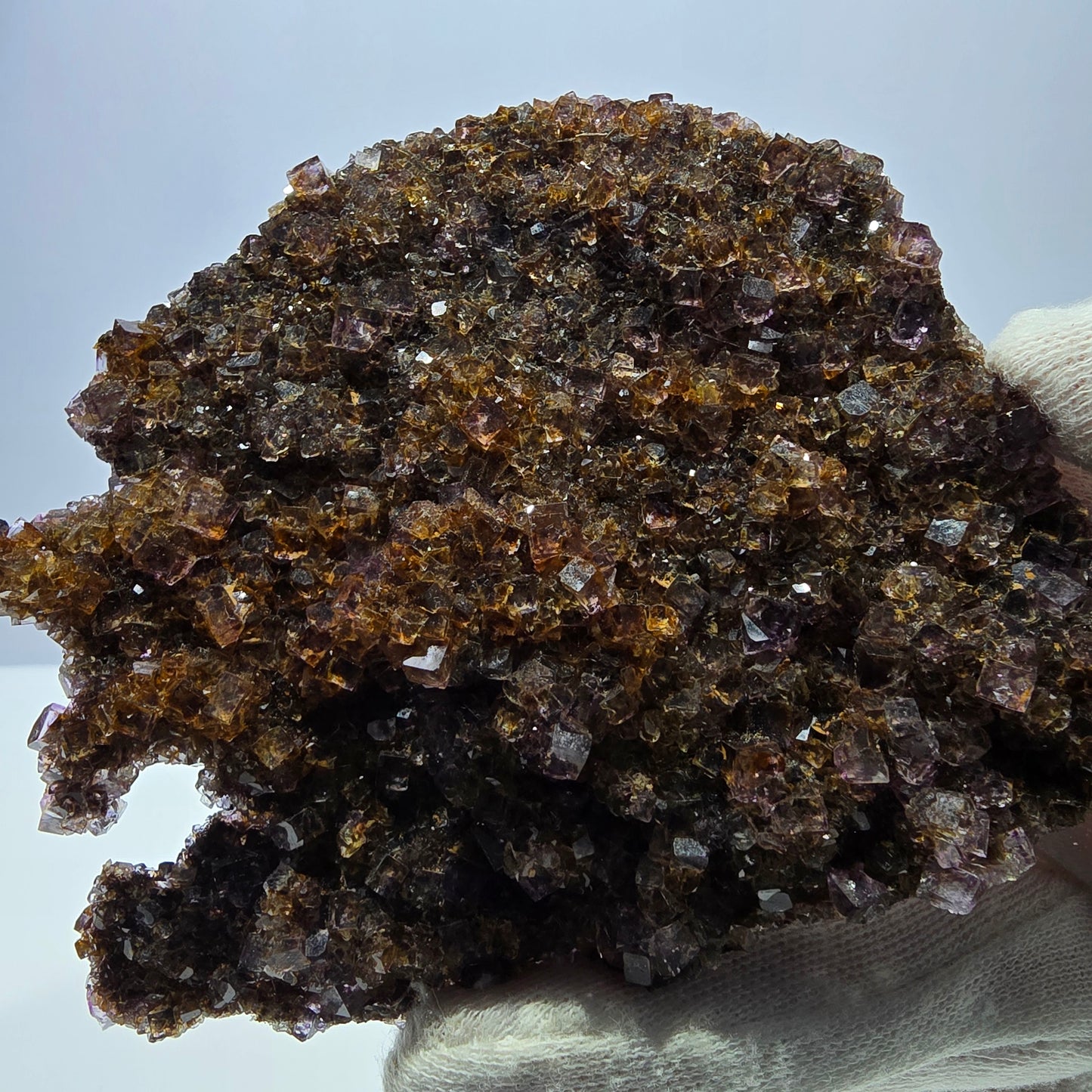 Grand spécimen de cube de fluorite fantôme double face, jaune violet, Okorusu, Namibie, 111 x 89 x 28 mm 