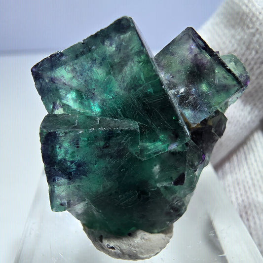 Seltene Phantom Fluorit Würfel Stufe zonal grün lila Okorusu, Namibia 28*25*17mm