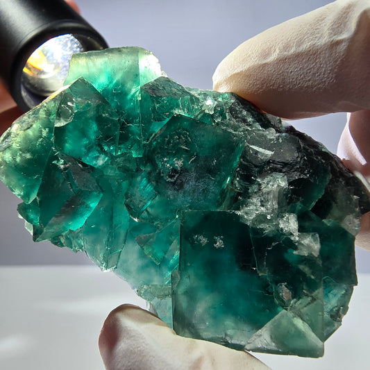 Spécimen de cube de fluorite fantôme transparente, vert parqueté, Okorusu, Namibie, 58 x 45 x 16 mm 