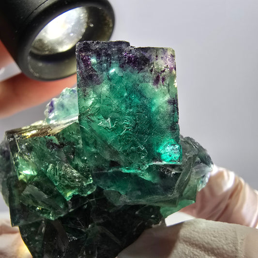 Spécimen de cube de fluorite fantôme, parqueté, vert violet Okorusu, Namibie 62*45*29mm 