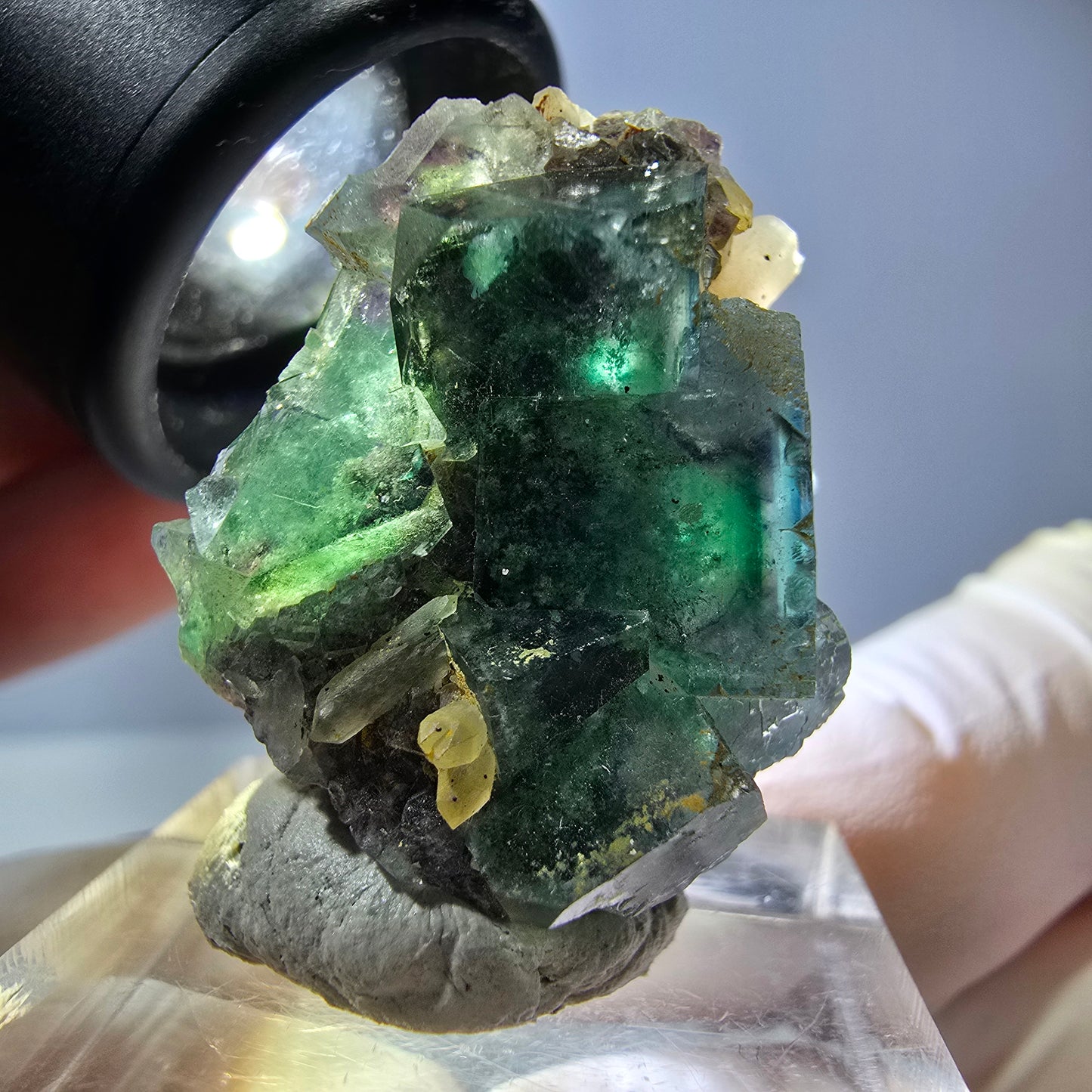 Phantom Fluorit Würfel, Quarz Stufe, grün Okorusu, Namibia 28*23*16mm