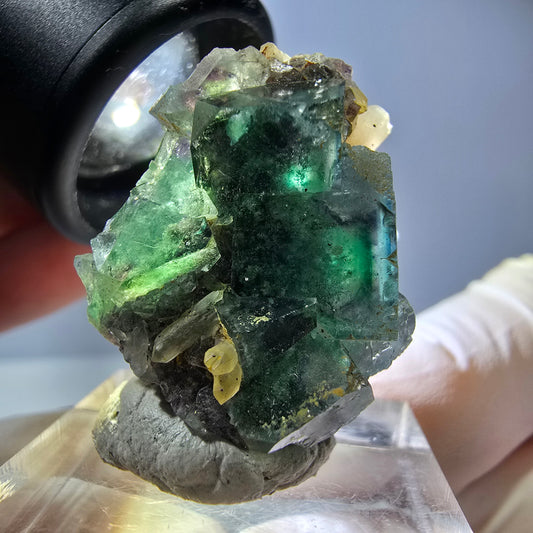 Phantom Fluorit Würfel, Quarz Stufe, grün Okorusu, Namibia 28*23*16mm