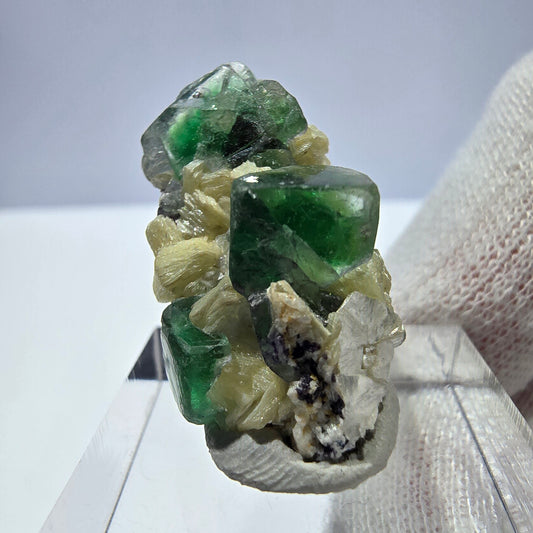 Cube de fluorite fantôme, spécimen de tourmaline scholle muscovite, Erongo, Namibie, 30 x 16 x 15 mm 