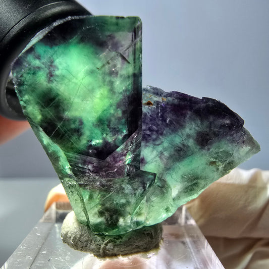 Phantom Fluorit Würfel Stufe, grün lila Okorusu, Namibia 34*32*20mm