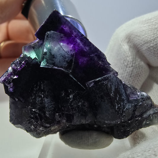 Klare Phantom Fluorit Würfel Stufe zonal grün lila Okorusu, Namibia 50*33*23mm