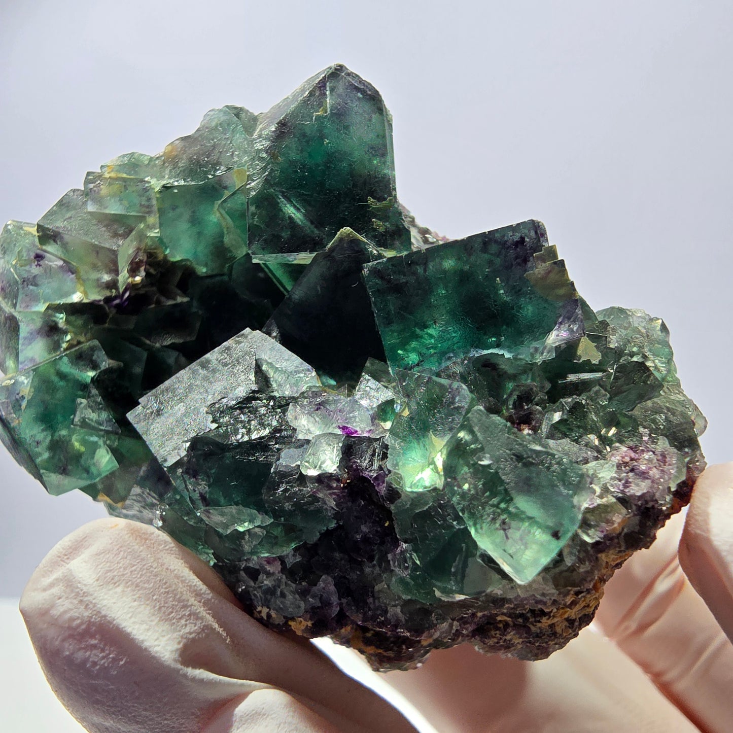 Spécimen de cube de fluorite fantôme parqueté vert violet Okorusu, Namibie 55*48*39mm 