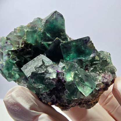 Spécimen de cube de fluorite fantôme parqueté vert violet Okorusu, Namibie 55*48*39mm 