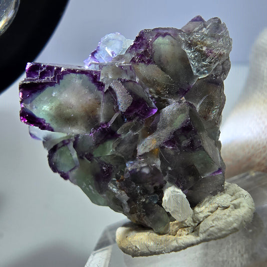 Seltene Phantom Fluorit Würfel Stufe zonal grün lila Okorusu, Namibia 26*26*25mm