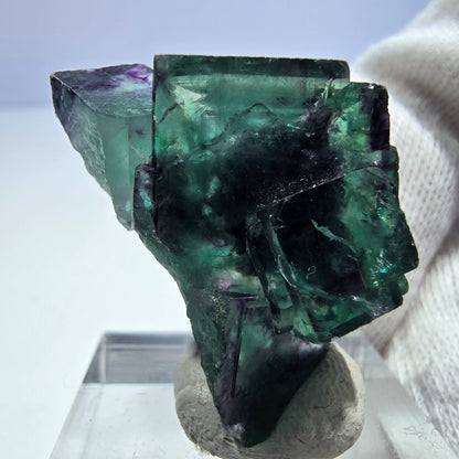 Rare spécimen de cube de fluorite fantôme, vert-violet zonal, Okorusu, Namibie, 31 x 21 x 15 mm 