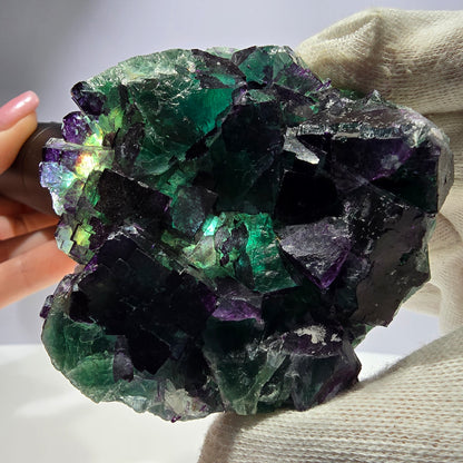 Grand spécimen de cube de fluorite fantôme vert violet zonal 11:11 Angel Pocket, Namibie 80*73*30mm 