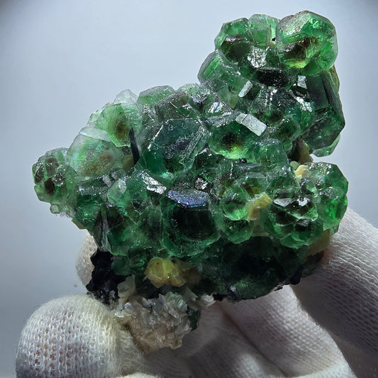 Phantom Fluorit hexagonal, Schörl Turmalin, Muskovit Erongo, Namibia 69*50*38mm