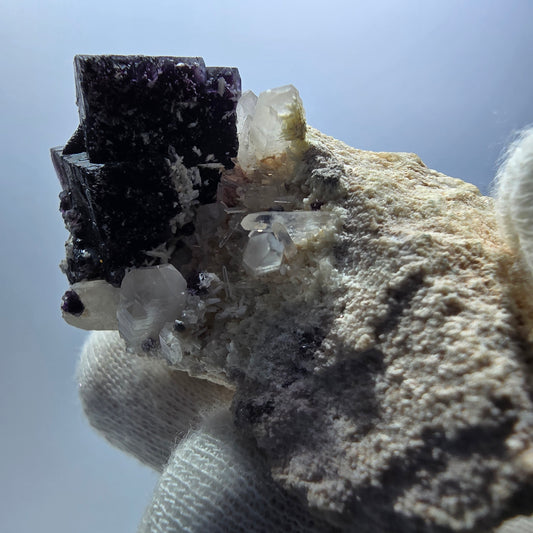 Phantom Fluorit Würfel rot lila, Rauchquarz, Hyalit, Orthoklas Erongo, Namibia 53*47*37mm