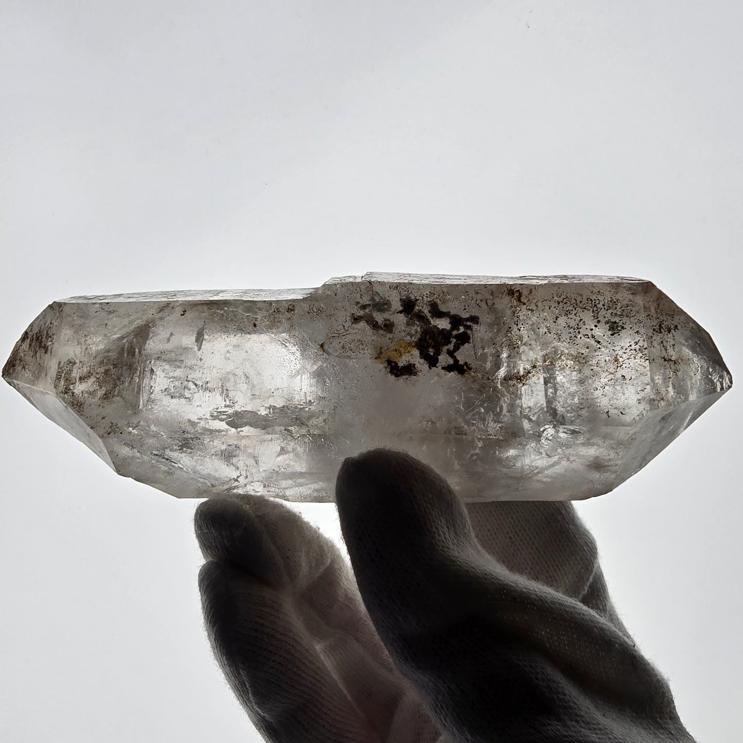Quartz fumé squelette Enhydro DT UV Calcite, grosse bulle Valentine Pocket Namibie 134*45*37mm 