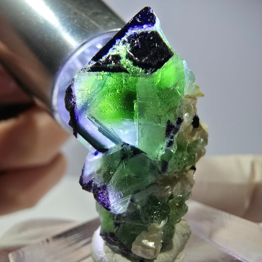 Cube de fluorite fantôme, zonal, muscovite, spécimen de tourmaline Schorl, Erongo, Namibie, 29 x 21 x 14 mm 
