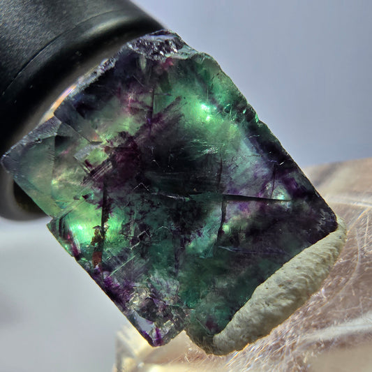 Cube de fluorite fantôme parqueté, vert violet Okorusu, Namibie 18*15*15mm 