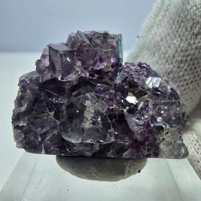 Spécimen de cube de fluorite fantôme transparente, vert-violet zonal, Okorusu, Namibie, 27 x 20 x 12 mm 