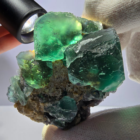 Rare spécimen de cube de fluorite fantôme, parqueté vert Okorusu, Namibie, 72 x 60 x 45 mm 