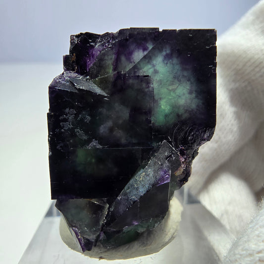 Seltene Phantom Fluorit Würfel Stufe zonal grün lila Okorusu, Namibia 29*23*20mm