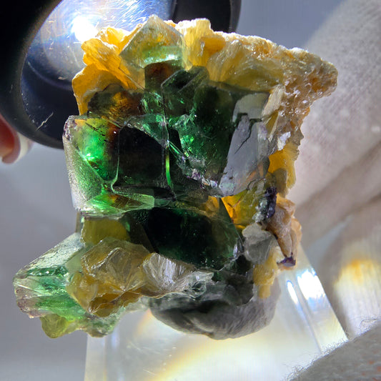 Cube de fluorite fantôme zonal, muscovite, spécimen d'hyalite, Erongo, Namibie, 27 x 30 x 22 mm 