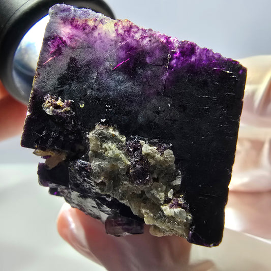 Phantom Fluorit Würfel, Quarz Stufe, lila Okorusu, Namibia 33*27*26mm