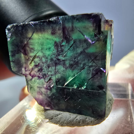Cube de fluorite fantôme parqueté, vert violet Okorusu, Namibie 21*19*16mm 