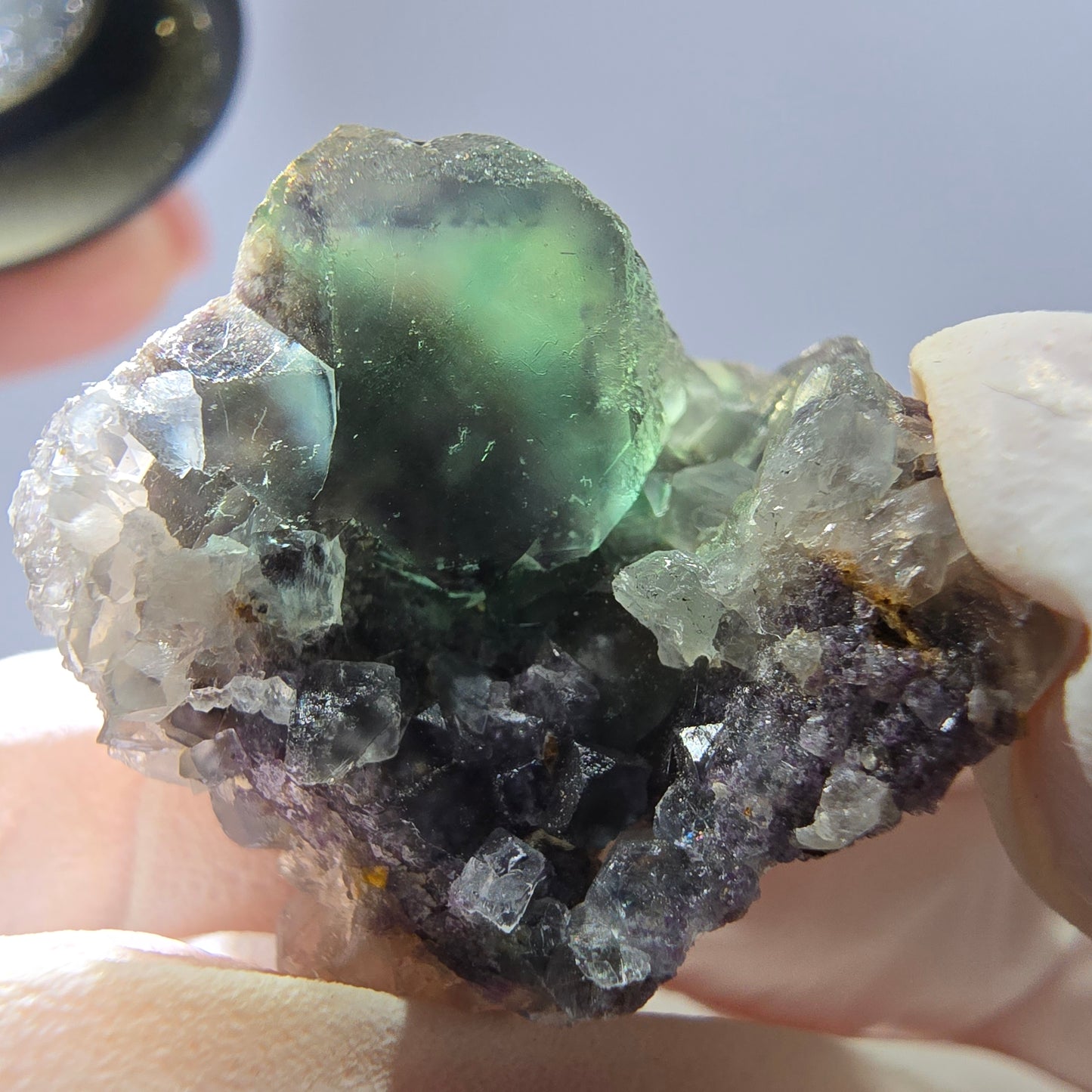 Rare cube de fluorite fantôme, spécimen de quartz vert Okorusu, Namibie, 29 x 24 x 19 mm 