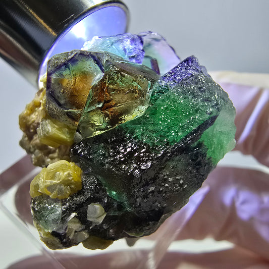 Cube de fluorite fantôme, zonal, spécimen de muscovite, Erongo, Namibie, 33 x 28 x 26 mm 