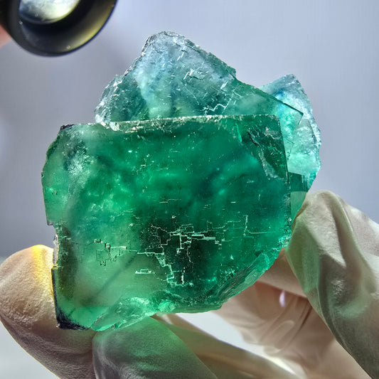 Spécimen de cube de fluorite fantôme transparente, vert parqueté, Okorusu, Namibie, 55 x 41 x 26 mm 