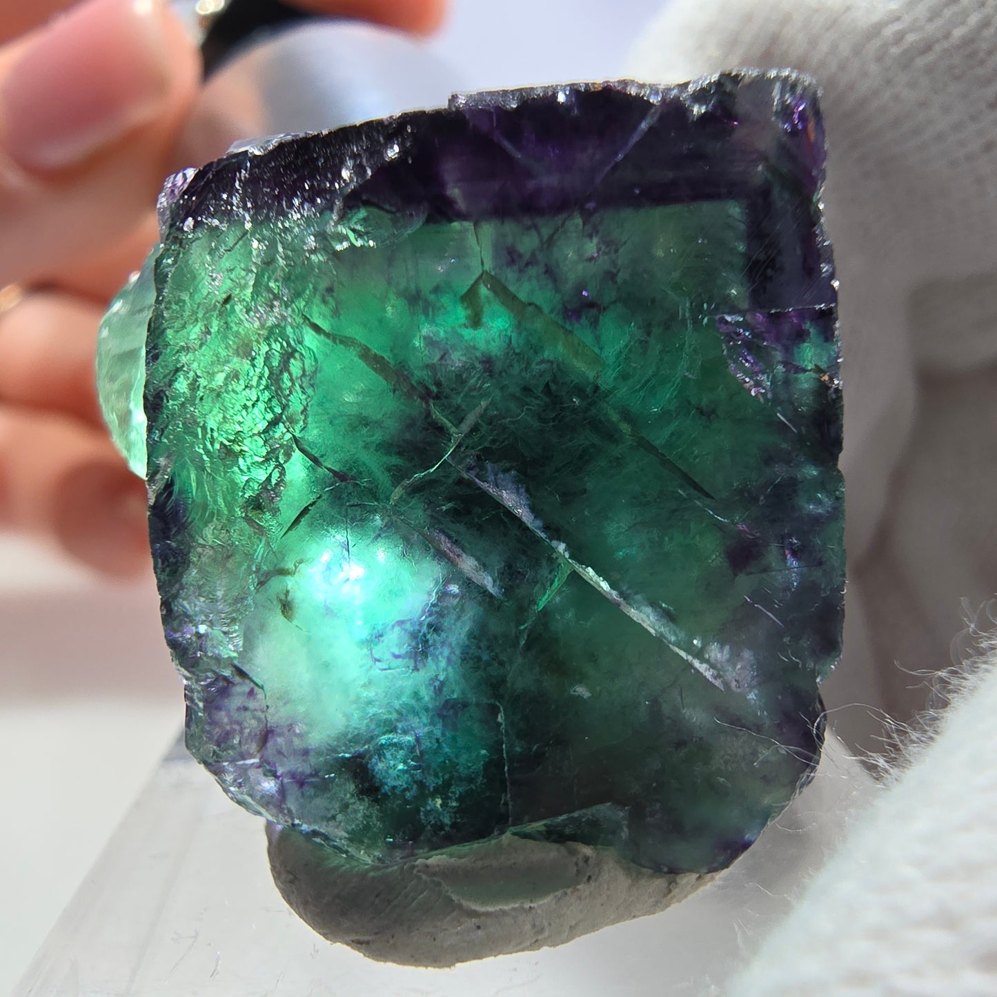 Spécimen rare de cube de fluorite fantôme, vert zonal et violet, Okorusu, Namibie, 31 x 39 x 20 mm 