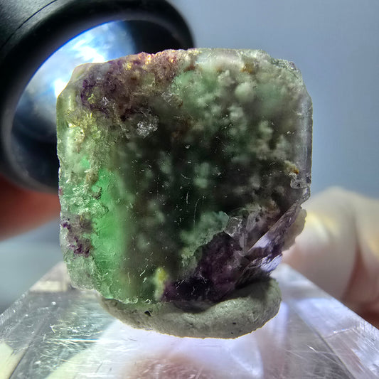Phantom Fluorit Würfel, Quarz Stufe, grün lila Okorusu, Namibia 22*19*19mm