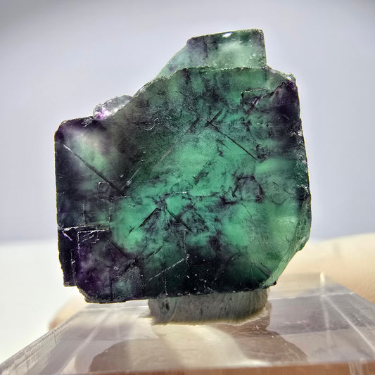 Rare cube de fluorite fantôme parqueté vert violet Okorusu Namibie 25*21*11mm 
