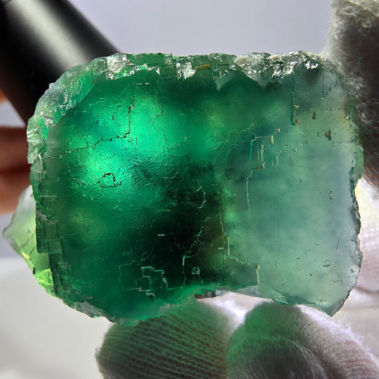 Rare spécimen de cube de fluorite fantôme, parqueté vert Okorusu, Namibie, 52 x 41 x 31 mm 
