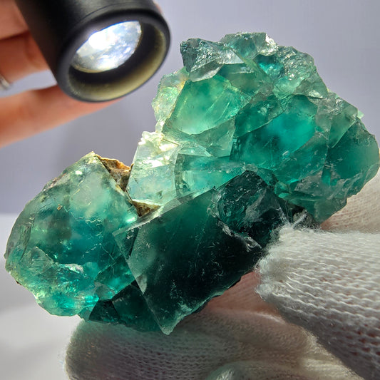 Rare spécimen de cube de fluorite fantôme, parqueté vert Okorusu, Namibie, 55 x 34 x 17 mm 
