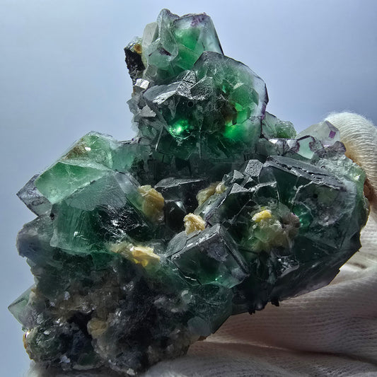 Phantom Fluorit zonal Schörl Rauchquarz Muskovit Hyalit Erongo, Namibia 69*56*40mm