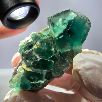 Spécimen de cube de fluorite fantôme transparente, vert parqueté, Okorusu, Namibie, 49 x 31 x 16 mm 
