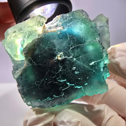 Spécimen de cube de fluorite fantôme, parqueté vert violet Okorusu, Namibie 56*46*43 mm 