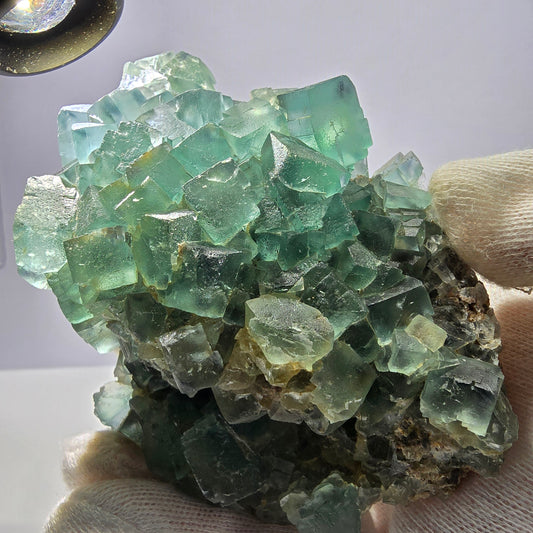 Grand spécimen de cube de fluorite fantôme, parqueté vert, Okorusu, Namibie, 104 x 82 x 43 mm 