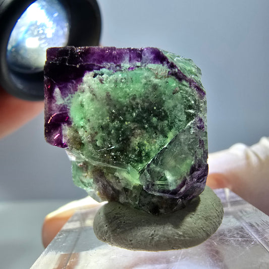 Cube de fluorite fantôme parqueté, zonal, vert violet Okorusu, Namibie 21*20*18mm 