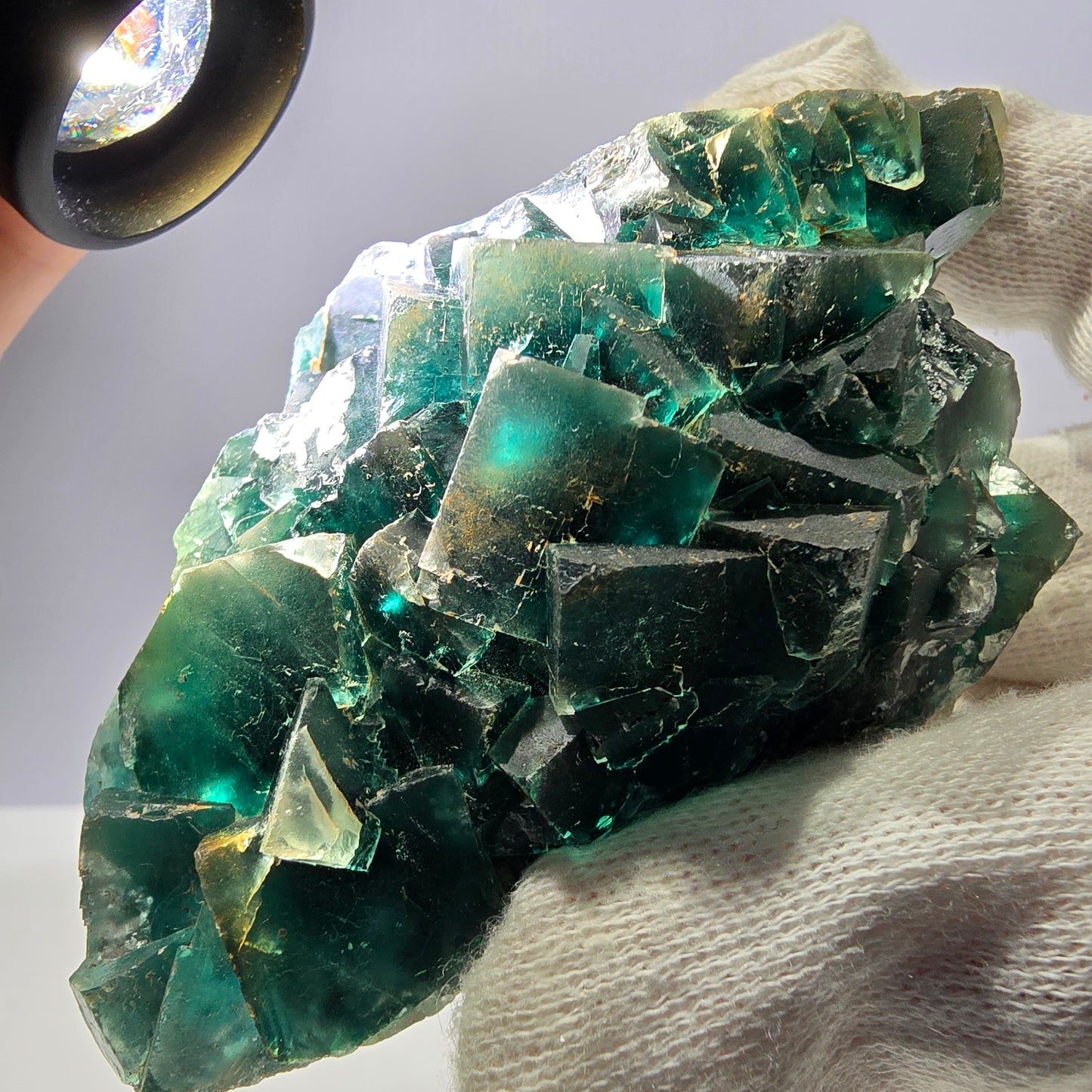 Rare spécimen de cube de fluorite fantôme, parqueté vert Okorusu, Namibie, 92 x 61 x 38 mm 