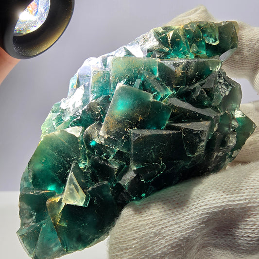 Rare spécimen de cube de fluorite fantôme, parqueté vert Okorusu, Namibie, 92 x 61 x 38 mm 