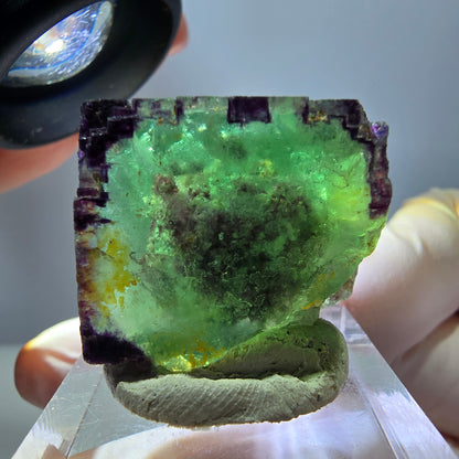Cube de fluorite fantôme parqueté, zonal, vert violet Okorusu, Namibie 24*22*17mm 