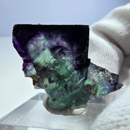 Spécimen rare de cube de fluorite fantôme, vert-violet zonal, Okorusu, Namibie, 37 x 23 x 15 mm 