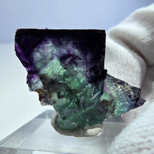 Seltene Phantom Fluorit Würfel Stufe zonal grün lila Okorusu, Namibia 37*23*15mm