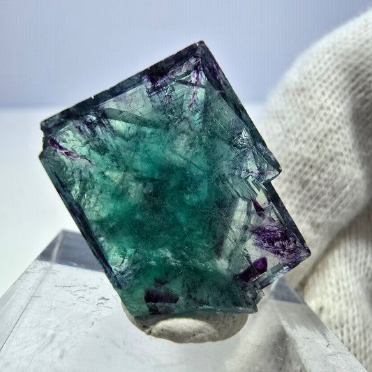 Seltener Phantom Fluorit Würfel, zonal grün lila Okorusu, Namibia 22*22*12mm