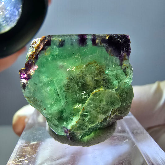 Cube de fluorite fantôme parqueté, zonal, vert violet Okorusu, Namibie 22*21*19mm 