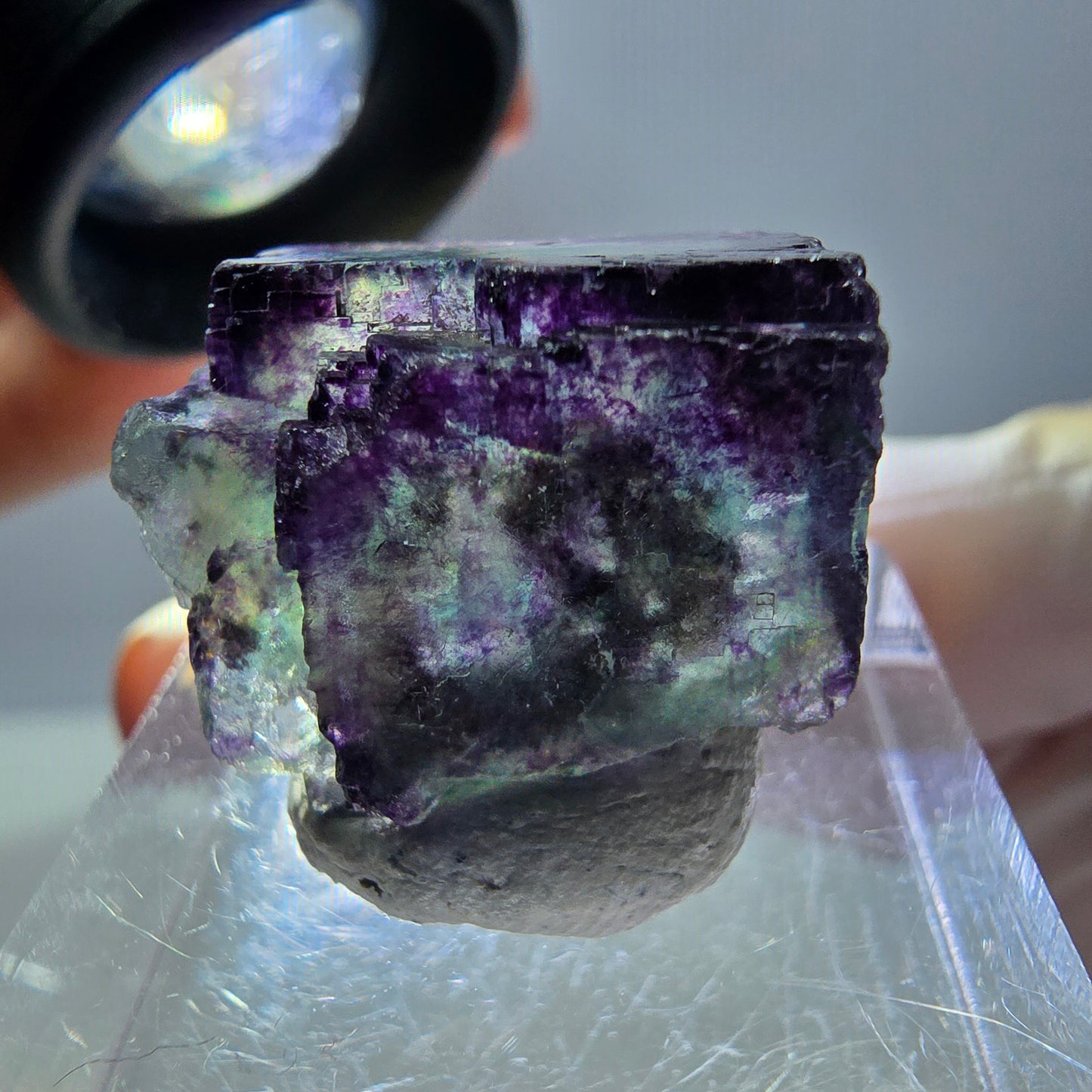 Phantom Fluorit Würfel Stufe, grün lila Okorusu, Namibia 21*20*12mm